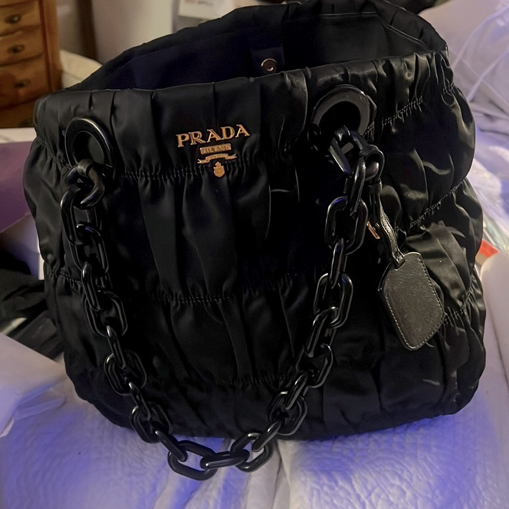 Prada Black Nylon Quilted Tote Shoulder Bag 48cm